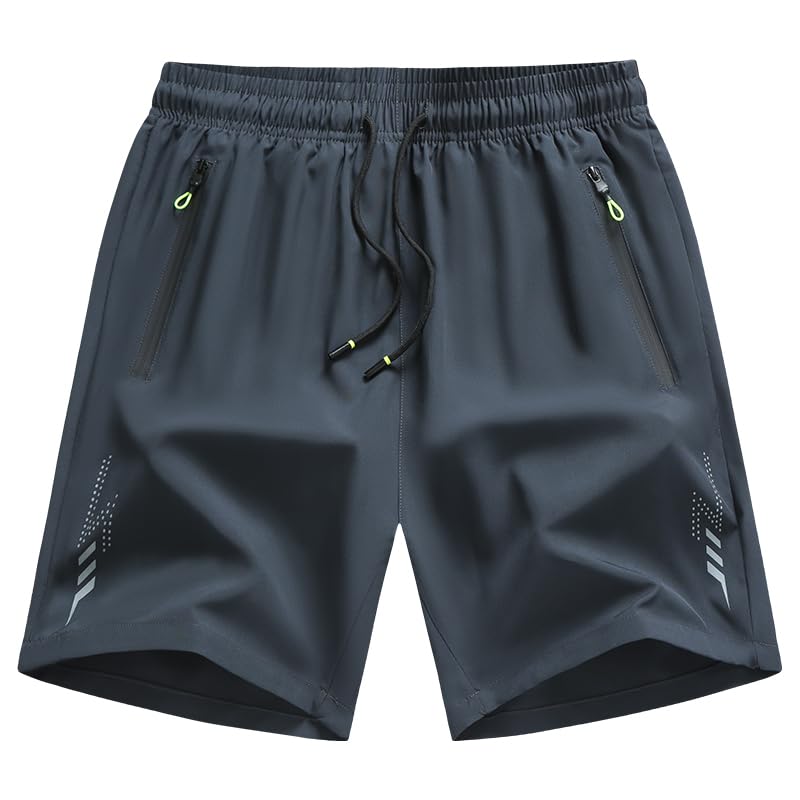 Mens Quick Dry Sports Shorts - Mens Sports Fitness Shorts with Zipper Pocket for Running Exercise Sports
