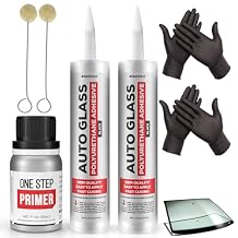 One-Step Primer & 2pk Polyurethane Windshield Adhesive Kit High Bond Strength, UV Resistant, Fast Drying Sealant for Windshield Replacement Includes Daubers & Gloves