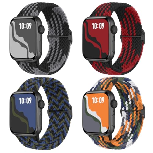 Image of 4 Pack Braided Stretchy Bands Compatible with Apple Watch 40mm 41mm 38mm 42mm 44mm 45mm 46mm 49mm Women Men, Breathable Nylon Elastic Daily Use Straps for iWatch Series 11 /10 9 8 7 6 5 4 3 SE /Ultra 2