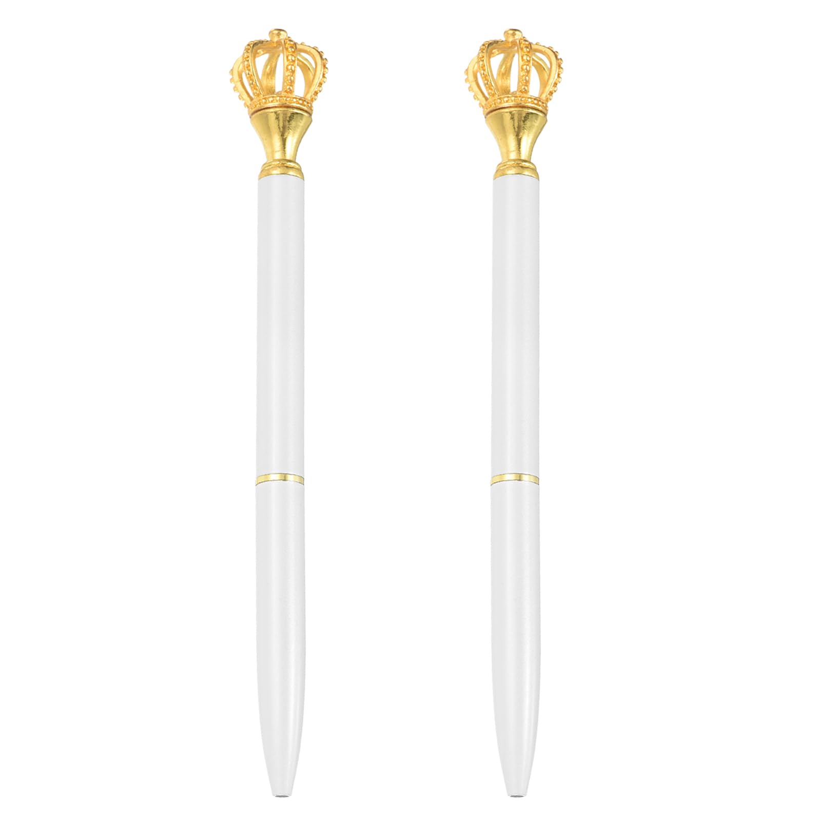 PATIKIL Crown Ballpoint Pen, 2Pcs Sparkling Bling Metal Pen with Crown Top Elegant 1.0mm Black Ink Ballpoint Refillable for Office Business Wedding Party Birthday Gift, White/Gold