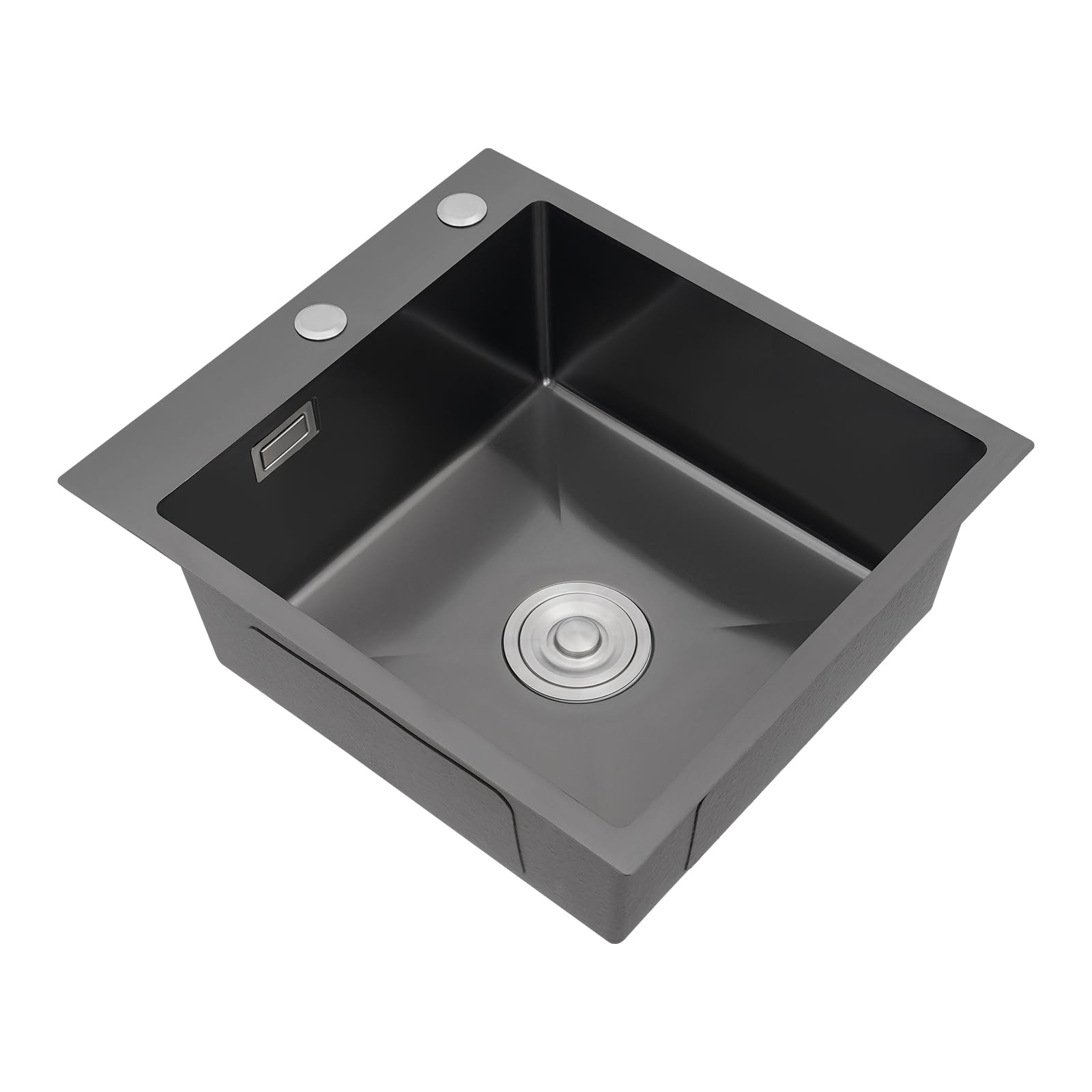 Fregadero de Cocina 1 Cúpula 50 x 45 x 20 cm Fregadero Empotrable de Acero Inoxidable con 2x Tubos de Desagüe y 1x Filtro (Negro)