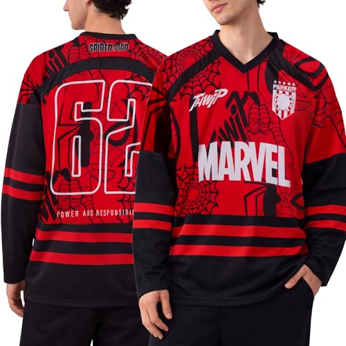 La Mejor Selección de Rojo marvel Top 10. 37 Marvel - playera de hockey para hombre, diseño clásico de Spider-Man Punisher y Mickey Mouse de manga larga con gráficos de malla para hombre, Rojo/Negro Marvel, M