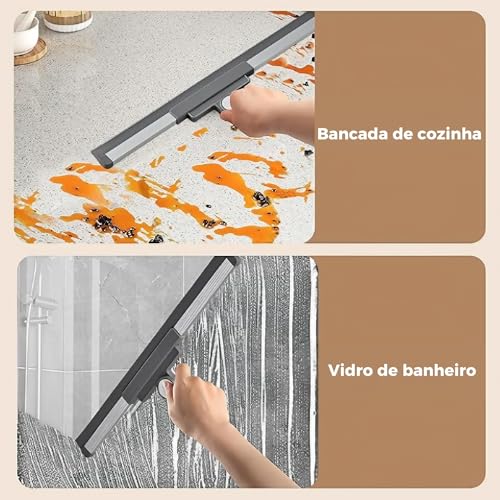 Rodo e Vassoura Mágica 2 em 1 com Raspador de Silicone 50cm, Ideal para Limpeza de Vidros, Pisos e S