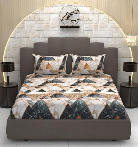 Image of Jashan 210 TC Glace Cotton Elegant Triangle Design Cotton Double Bedsheet Set - Soft, Stylish & Skin-Friendly 90x90 inche Size Bed Sheet 17x27 inch Pillow Cover Black 3Pc Bedding Set