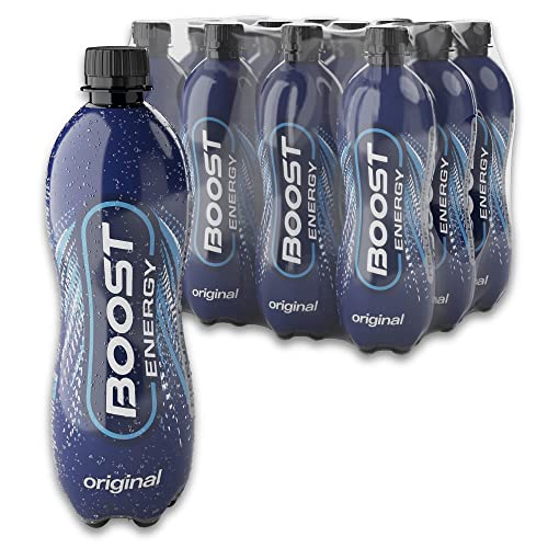 Boost Energy Drink Original Flavour, 500ml Bottles x 12 Pack, Vegan Friendly Great Tasting Energy Boost, Less than 60 kcals, Gluten Free Taurine Carbonated Drink with Added B Vitamins and Caffeine
