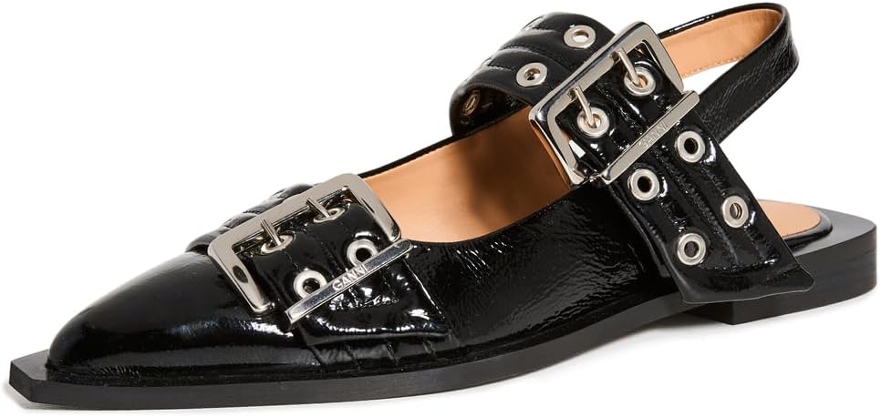 Ganni Women's Wide Welt Buckle Ballerina Flats