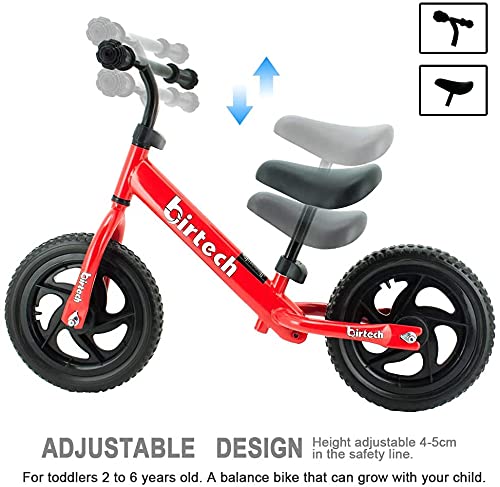 Birtech Balance Bike For 2-6 Years Old Kids 12 Inch Toddler Balance Bike Kids Indoor Outdoor Toys No Pedal Training Bicycle With Adjustable Seat Height, Red #TOP4