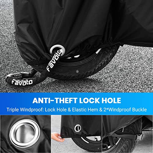 Favoto Motorcycle Cover All Season Universal Sturdy Material Waterproof Sun Outdoor Protection with Night Reflective Stripe Lock-Holes & Storage Bag Fits up to 86.6" Motorcycles Vehicle Cover