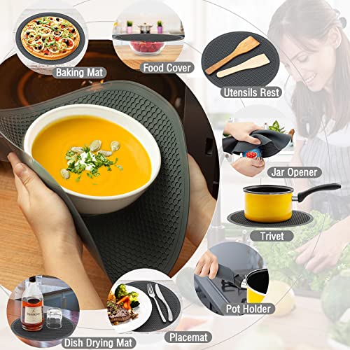 Magjiuke Microwave Food Cover & Mat,Vented Collapsible Splatter Guard Dish Plate Lid & 12" Silicone Round Kitchen Mat,Heat Resistant Multi-Purpose Non-Slip Trivet Drying Mat,Home Apartment Essential #TOP3