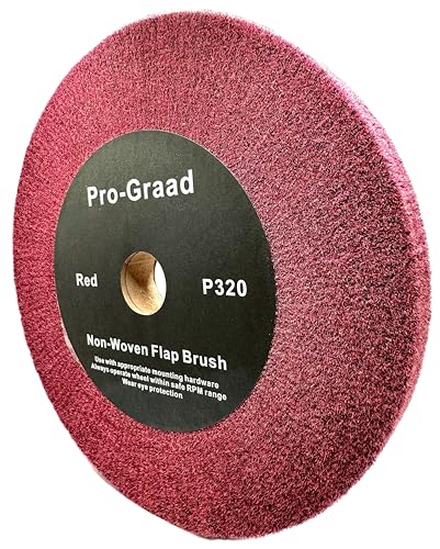 Image of 10 inch x 1 inch x 1-1 /4 inch Red Bench Grinder Polishing Wheel Flap Brush, 320 Grit, Tight Weave, Great for refurb of Golf Clubs and Metal, Non-Woven Wheel for Copper, Metal, Finishing, and Burnishing