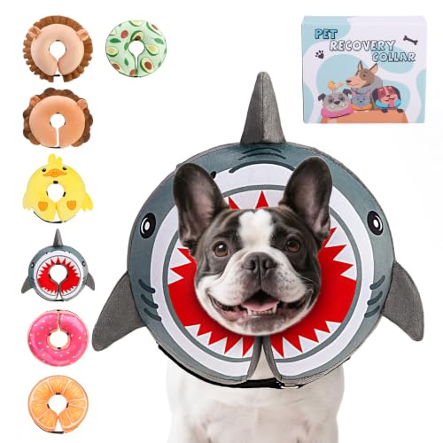 Image of KOOLTAIL Inflatable Dog Cone Collar, Soft Donut E Collar for Dogs After Surgery to Stop Licking Enhanced Alternative, Blow Up Pet Neck Pillow Recovery Adjustable Cone for Dog Cat, Upgrade Size,Shark M