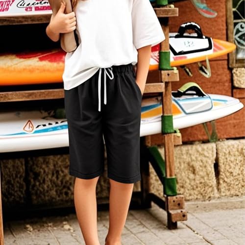 Bermuda Shorts for Girls Knee Length Summer Casual Lightweight Breathable Comfy Linen Long Shorts for Teens Kids 3-13T4