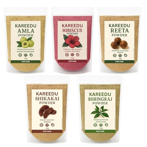 Amla Reetha Shikakai Bhringraj and Hibiscus Powder for Hair (Pack of 5, 50g each, Total 250g Pack)