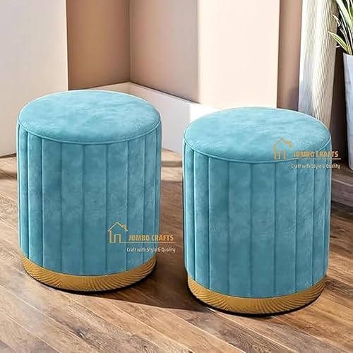 Image of Mudda Pouf Round Sitting Foot Stool for Office Room Decor, Upholstered Pouffe Puffy for Foot Rest, Ottoman Stool for Living Room Sitting Pouffes - (Blue Set of 2)
