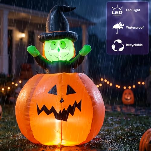 DROFELY 4ft Halloween Pumpkin and Witch Inflatable Pop Up Decoration - image 6