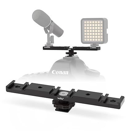 HSU Cold Shoe Mount Bracket, Triple-Head Hot Shoe Mount, and 1/4 Screw Port, Aluminum Cold Shoe Plate Adapter with Cable Slot Bayonet for Microphone, Led Video Light, Monitor (Extension)