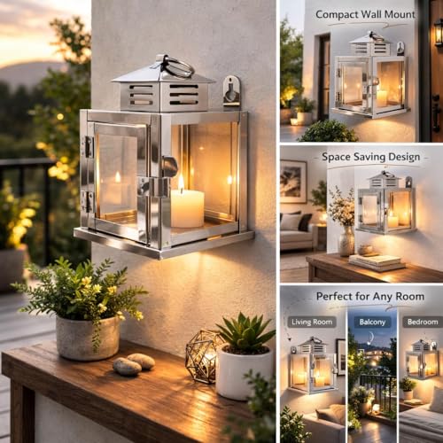 Image of Nakshathra Stainless Steel Wall Mounted Oil Lamp with Glass Cover, Deepam Lid, Windproof Hanging Diya Lantern for Home & Temple Pooja, Ideal for Decorating Indoor Outdoors (Medium)