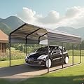 MFSTUDIO Carport 10x15 ft, Outdoor Heavy Duty Metal Shed Carports, Metal Garage Car Shelter Shade Car Port with Galvanized Roof, Frame and Bolts for Cars, Truck and Boats