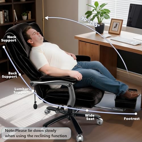 WAILOR 600lbs Big and Tall Office Chair for Heavy People,Heavy Duty Comfy Executive Office Desk Chair with Adjustable Lumbar Support,High Back Reclining Fabric Computer Chair - Image 5