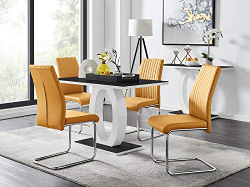 Furniturebox UK Giovani Black White High Gloss Glass Dining Table and 4 Mustard Lorenzo Chairs Set
