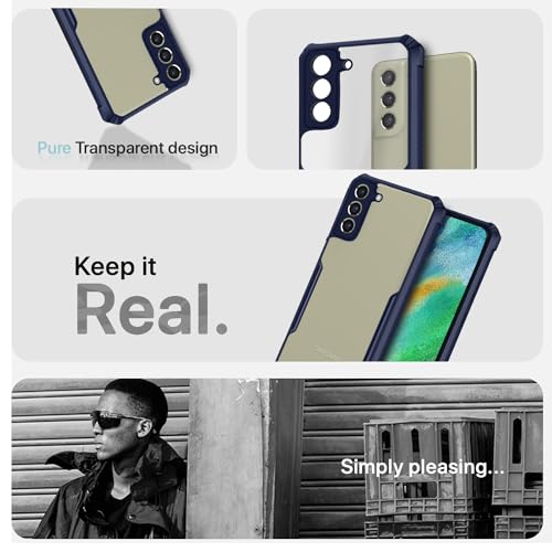 Image of Outlouders Back Cover for Samsung Galaxy S21 FE 5G | Ultra Hybrid Transparent | Full Camera Protection | Raised Edge | Crystal Clear Bumper Case (Blue)
