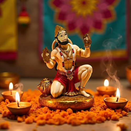 Image of UNOVATE Hanuman Idol for Car Dashboard | Bhajan Hanuman Murti for Home, Office Desk - Hanuman Murti for Pooja, Temple Showpiece, Decoration, Festivals and Gifting