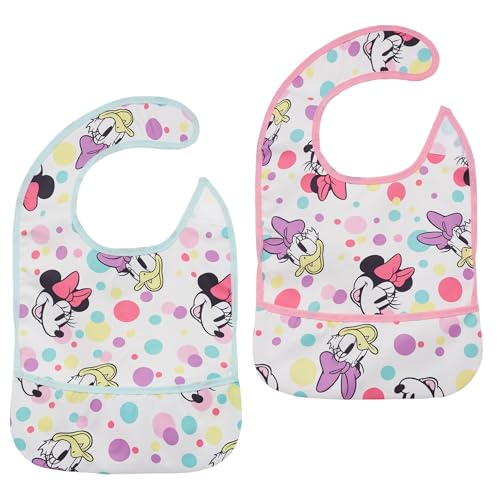 Ellepi Lot de 2 bavoirs Disney plastifiés avec poche, Minnie & Mickey, Minnie., 37x22 cm