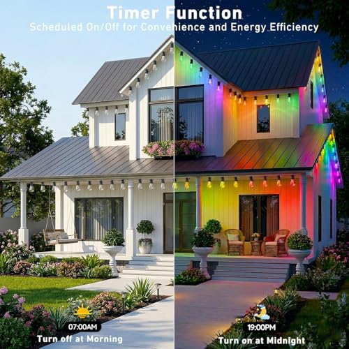 Image of Outdoor String Lights,400FT Smart RGB+IC Patio Lights with Shatterproof LED Bulbs ,Outside Light Dimmable Patio for Decor DIY IP67 Waterproof ,Courtyard, garden,Holiday,LED lights more Scene Modes