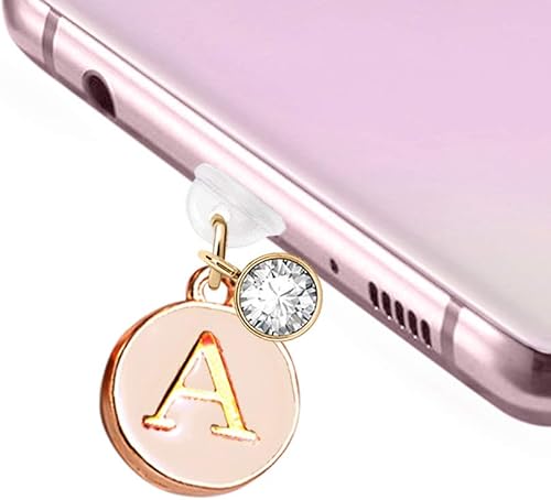 ELISE & FONDA TP1 Tipo-C Puerto de carga anti polvo enchufe pequeño redondo letra A colgante colgante de teléfono celular para