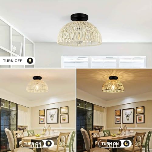 Image of Artica Rattan Ceiling Lamp - Modern Hanging Light Fixture for Bedroom, Living Room & Home Decoration | Rattan Pendant Ceiling Light (White)