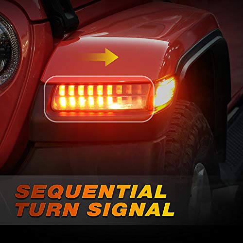 Spl Led Fender Lights White Drl & Amber Sequential Turn Signal & Side Marker Lights Replacement Compatible With Jeep Wrangler Jl Sahara, Rubicon, High Altitude 2018-2022 (5 Wires Vertion) #TOP2