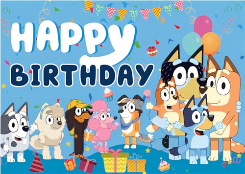 Cartoon Blue Party Decoration Banner Photography Background for Kids Birthday Party Baby Christening Party Props Banner Photo Decoration Props (7X5 Ft