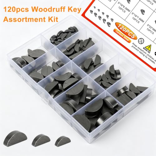 Image of 120 Pcs Woodruff Key Assortment Kit, Crankshaft Flywheel Keys