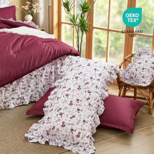 Image of WONGS BEDDING 8PC Queen Comforter Set, Ruffle Comforter with Floral Sheets
