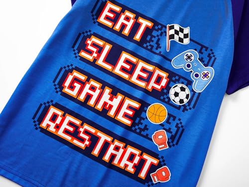 Beezizac Pajamas For Boys Fun Blue Gamer Short Sleeve 2-Piece PJ Set Kid Comfy Sleepwear Size 8