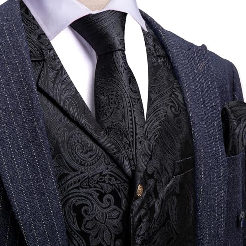 Image of Barry.Wang Mens Silk Lapel /Shawl Collar Vest Tie Sleeve Holder Set Formal /Casual Paisley Vests Wedding Tuxedo Waistcoat