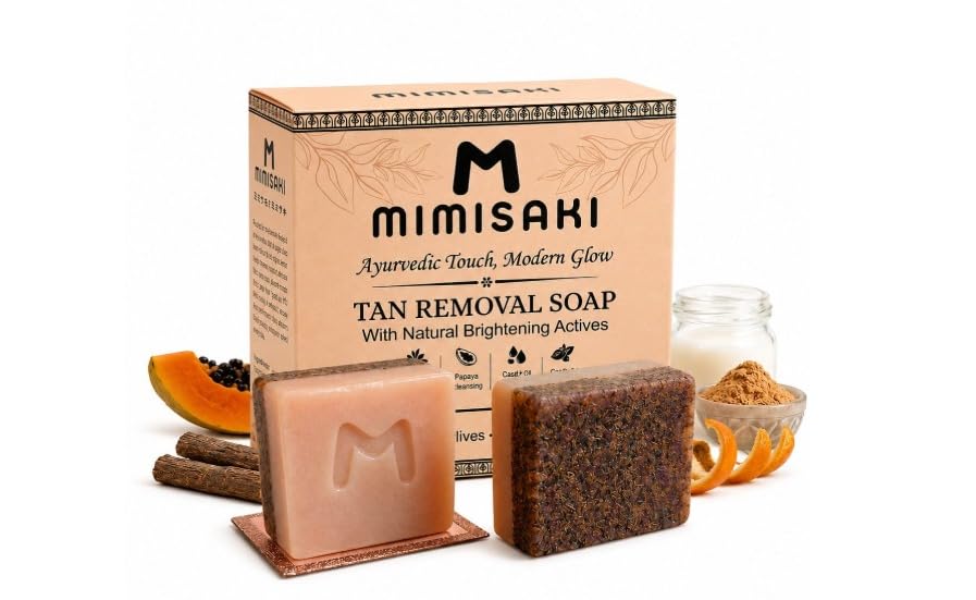 Image of Tan Removal & Skin Repair Soap with Licorice, Saffron, Papaya Enzymes, Sandalwood & Goat Milk - Skin Brightening Bathing Bar for Men & Women (100g)