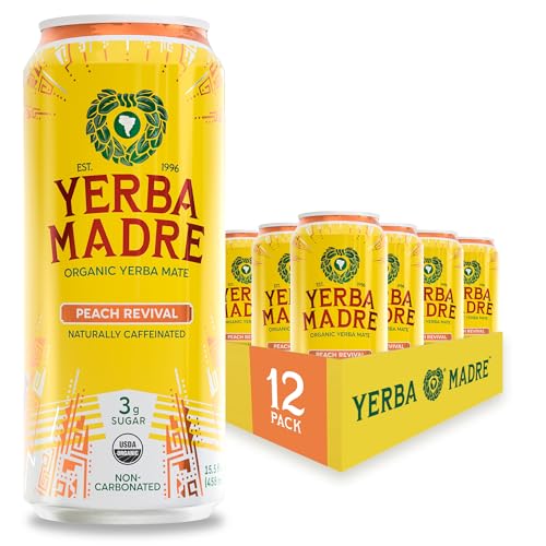 Yerba Madre Organic Yerba Mate, Low Sugar Peach Revival, 150mg
