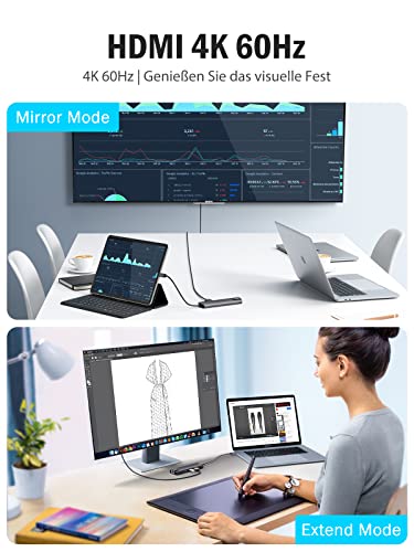 Lemorele USB C Hub HDMI, 6 in 1 USB C Hub mit Gigabit Ethernet, 4K@60Hz HDMI, 2*USB 3.0&USB C 3.0 Port, 100W PD Aufladung, USB C Docking Station kompatible MacBook, Laptop, PC, Windows, XPS und mehr