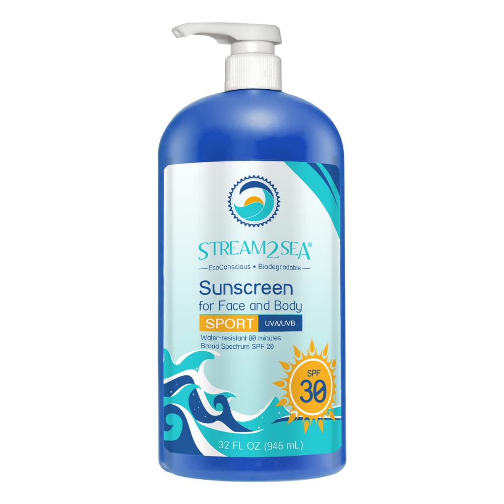 STREAM 2 SEA Mineral Sunscreen with SPF 30 Biodegradable & Reef Safer Sunscreen | 32 Fl oz Non Greasy & Moisturizing Mineral Sunscreen For Face Protection and Body Against UVA & UVB