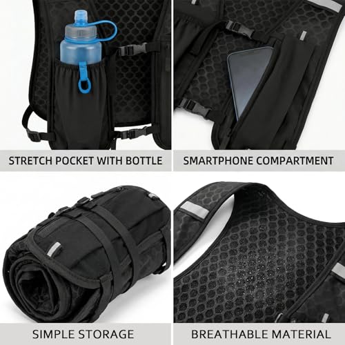Chaleco de Hidratación para Running, Mochila Trail Ultraligera con Bolsillo para Móvil y Correas Reflectantes, Unisex para Hombre y Mujer, Deportes al Aire Libre (Negro) - imagen 5