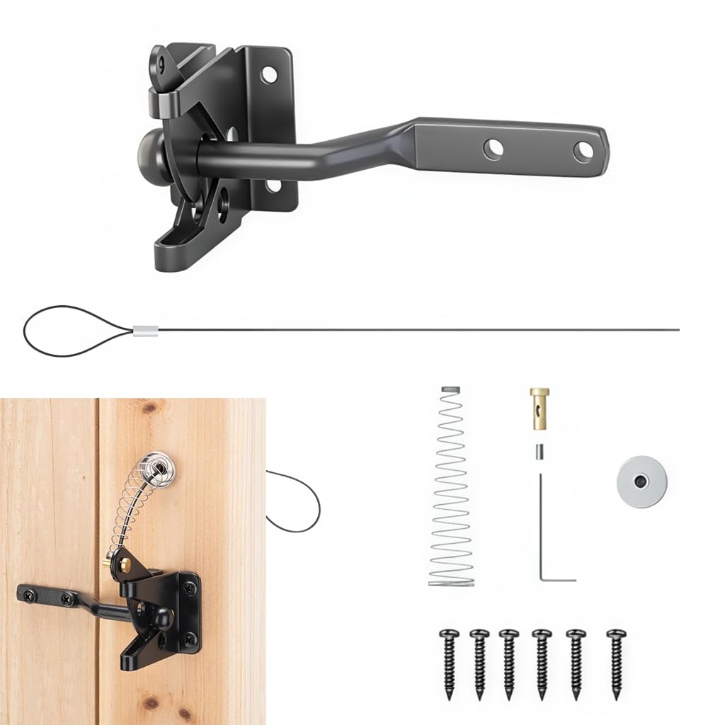 Serplex® Self Locking Gate Latch Kit Heavy Automatic Gravity Lever Lock | Self Locking Dual Side Spring Cable Release Metal Gate Lock Kit for Garden Pool Wood Metal Fence-picture-11