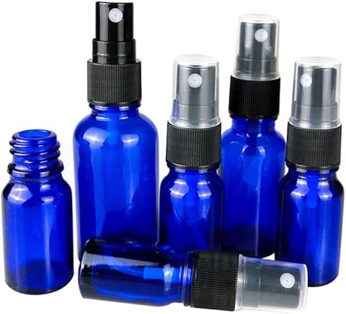 Miniatura 9 de Botellas rociadoras de vidrio para aceites esenciales, paquete de 5 botellas de spray de aceite esencial azul, botellas de vidrio pequeñas de viaje