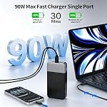JUOVI Laptop Power Bank 20000mAh 90W USB C Portable Charger Fast Charging 4-Port(2C+2A) External Battery Pack for MacBook Laptop Tablet Phone Galaxy Steam Deck, Perfect for Travel & Business