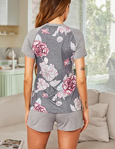 Ekouaer Maternity & Nursing Pajamas Pregnancy Shorts Sleepwear Set Breastfeeding Pjs (Grey Floral M) #TOP4