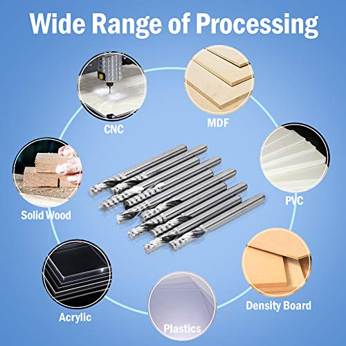 Hqmaster Cnc Router Bits, 10 Pack Router Bit Single End Mill Set Milling Cutter Tungsten Steel Engraving Carving Tool Kit #TOP2
