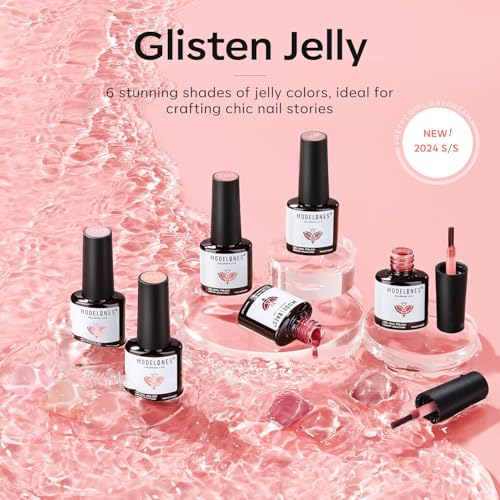 Image of modelones Gel Nail Polish Kit Jelly Nude 6Colors Red Pink Milky White