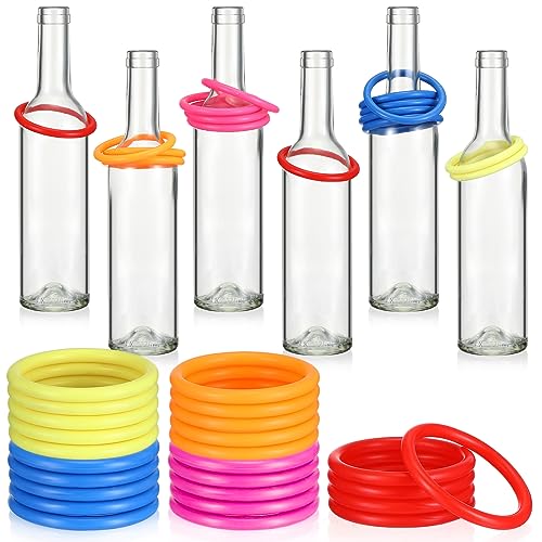 Photo 1 of 31 Pcs Ring Toss Game Set Include 25 Rings for Ring Toss and 6 Glass Bottles Plastic Rings Fun Target Game Carnival Games Ring Game for Outside Activity Carnival Party Favor