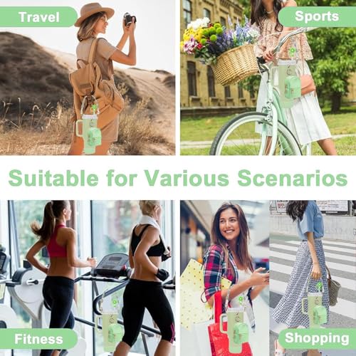 Image of House of Quirk 7 PCS Cup Accessories Set | Tumbler Accessories for 30oz & 40oz | Silicone Boot, Handle Strap, Coin Purse & Straw Covers (Green Charms, Tumbler Not Included)