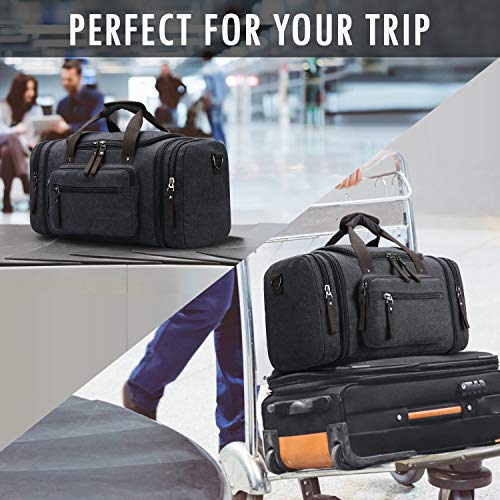 Toupons Travel Duffel Bag for Men Canvas Overnight Weekend Bag (Black )